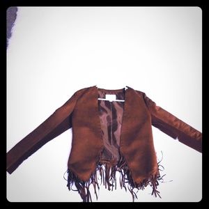Hinge fringe faux suede Jacket in Toffee